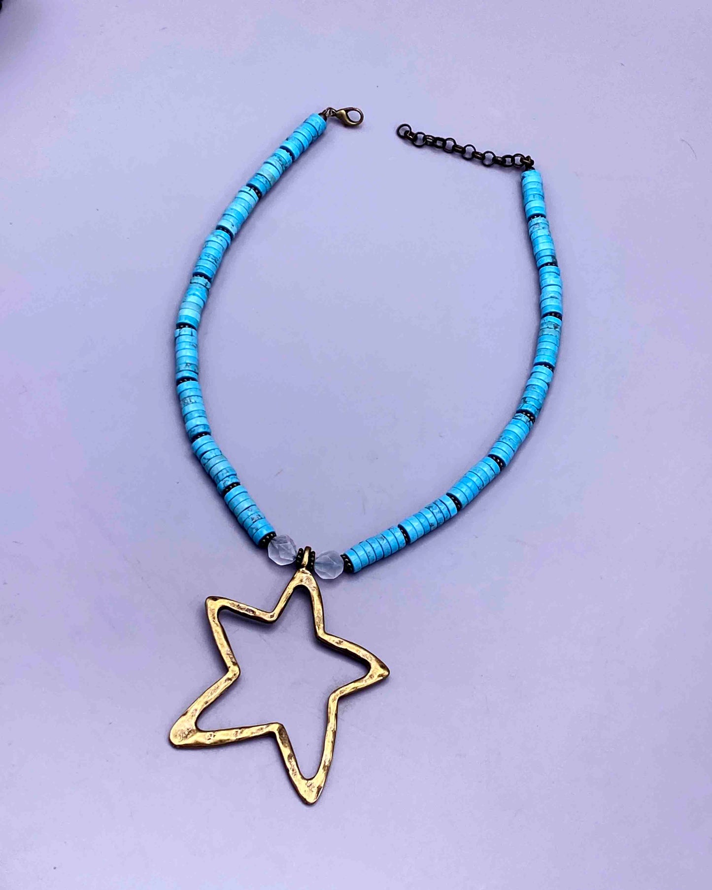 Turquoise and Blue Topaz Brass Star pendant Necklace