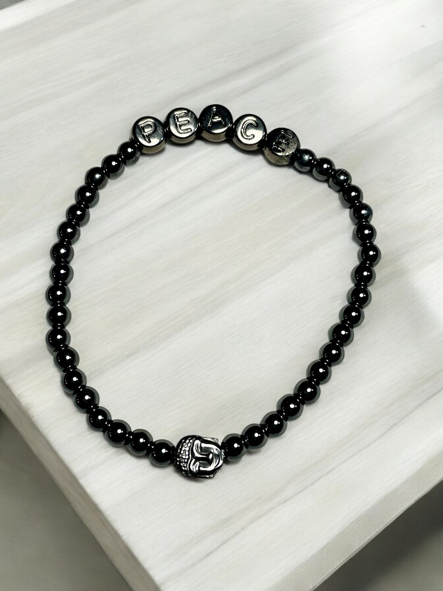 Hematite Peace Beaded Stretch Bracelet