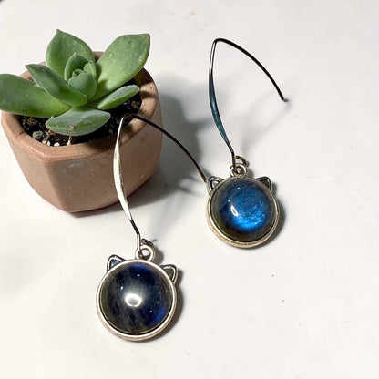 Labradorite Kitty Cat Face Earrings