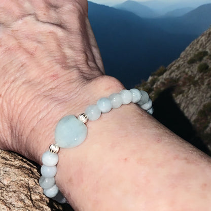 Aquamarine Heart Bracelet with Sterling Silver