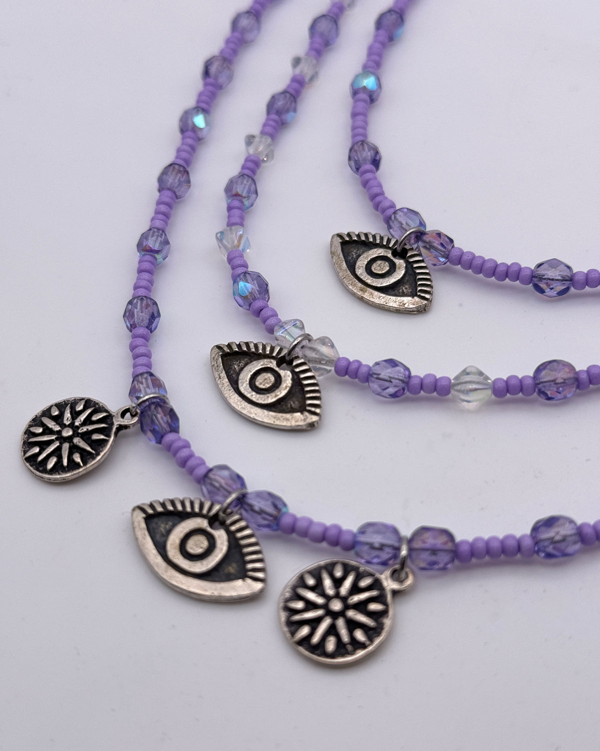 Three strand Glass Beaded Necklace with Evil eye