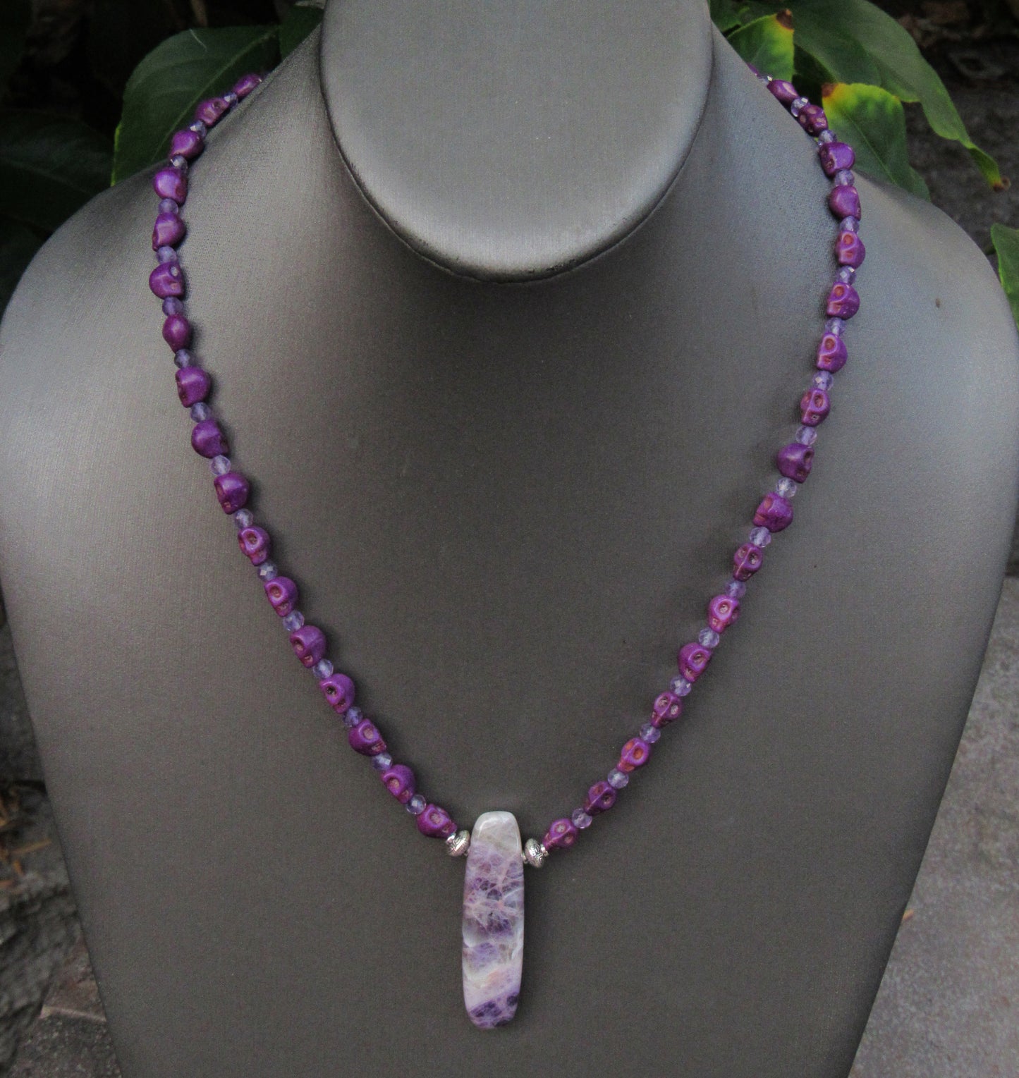 Amethyst and Skull Necklace