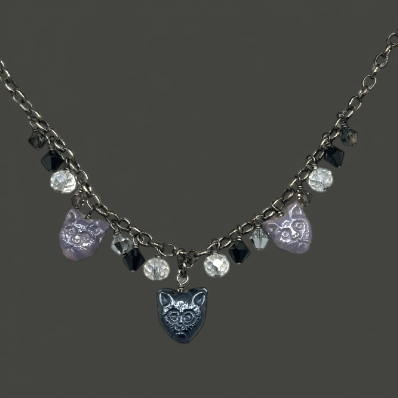 Glass beaded Kitty Cat Necklace