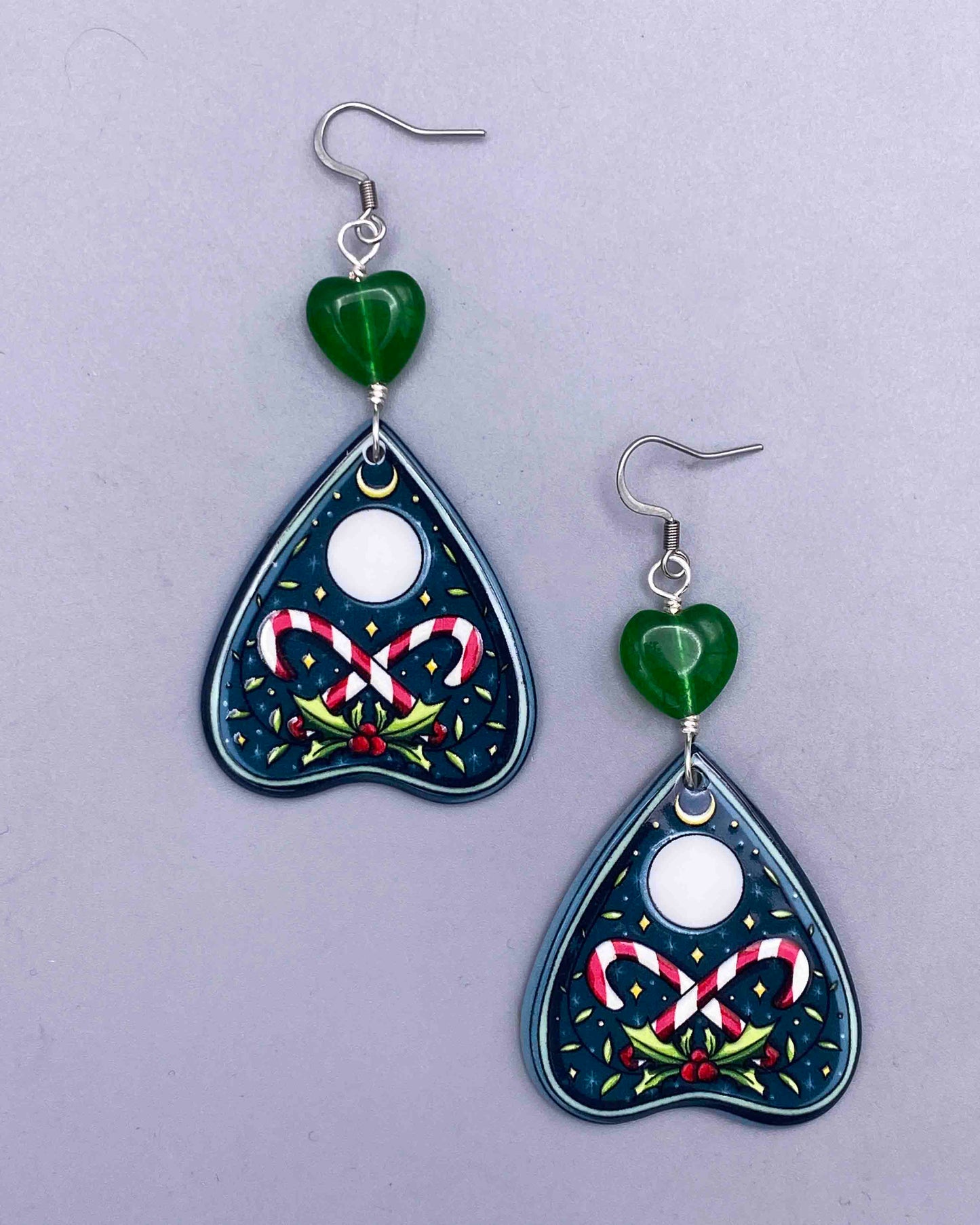 Jade Hearts and a Subtle Witchy Christmas Dangle Earrings