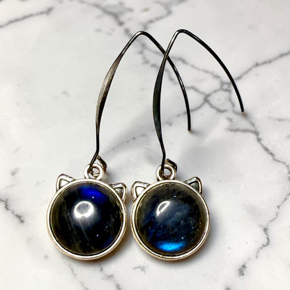 Labradorite Kitty Cat Face Earrings