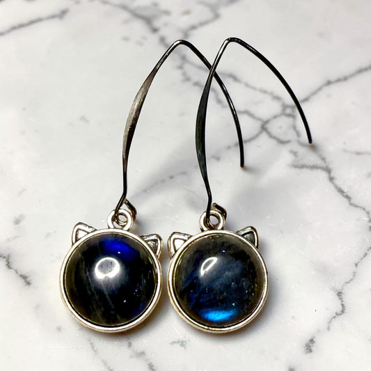 Labradorite Kitty Cat Face Earrings