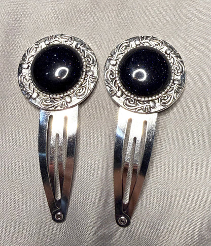 Blue Gold Stone Hair clips