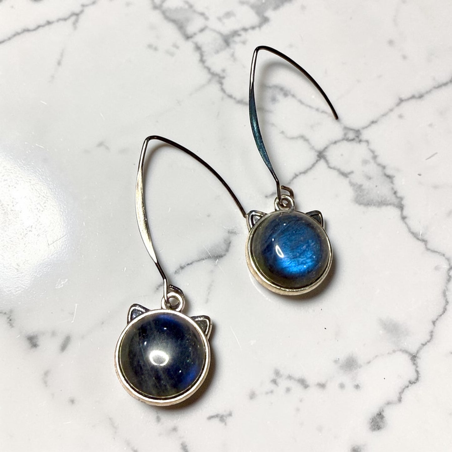 Labradorite Kitty Cat Face Earrings