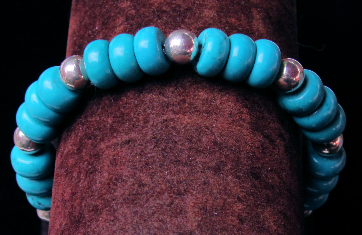 Genuine Turquoise and Sterling Silver Beaded Stretch Bracelet