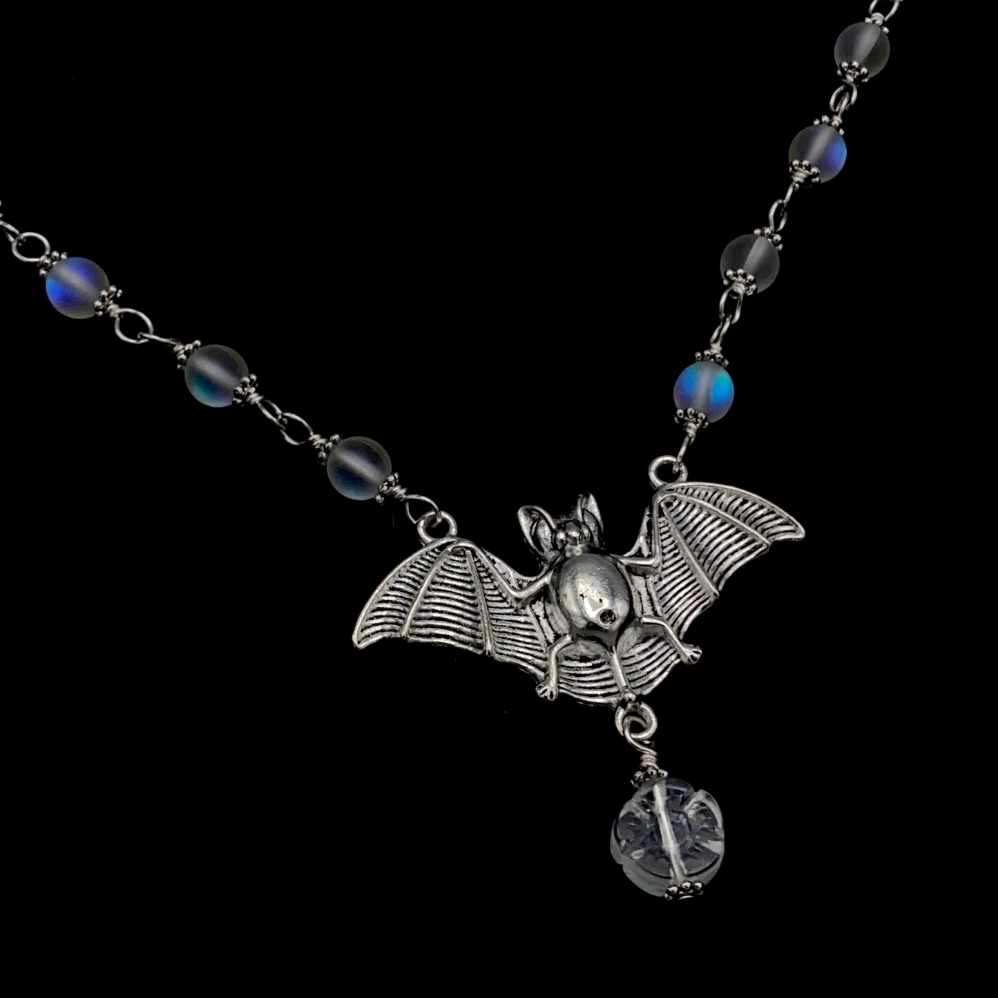 Halloween Bat with Quartz gemstone crystal Necklace