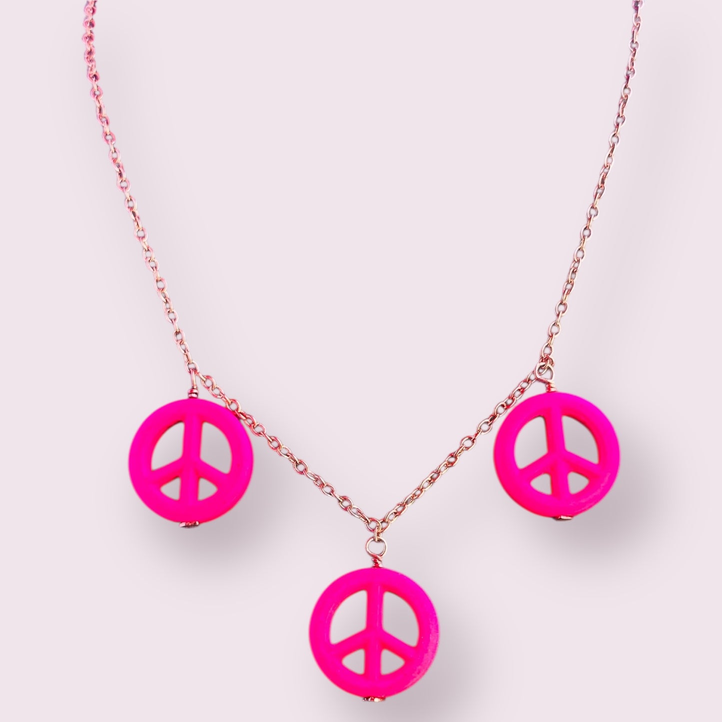 Pink Howlite Peace Sign Copper Necklace