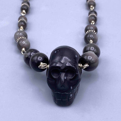 Black Obsidian and Silver Obsidian Skull Necklace