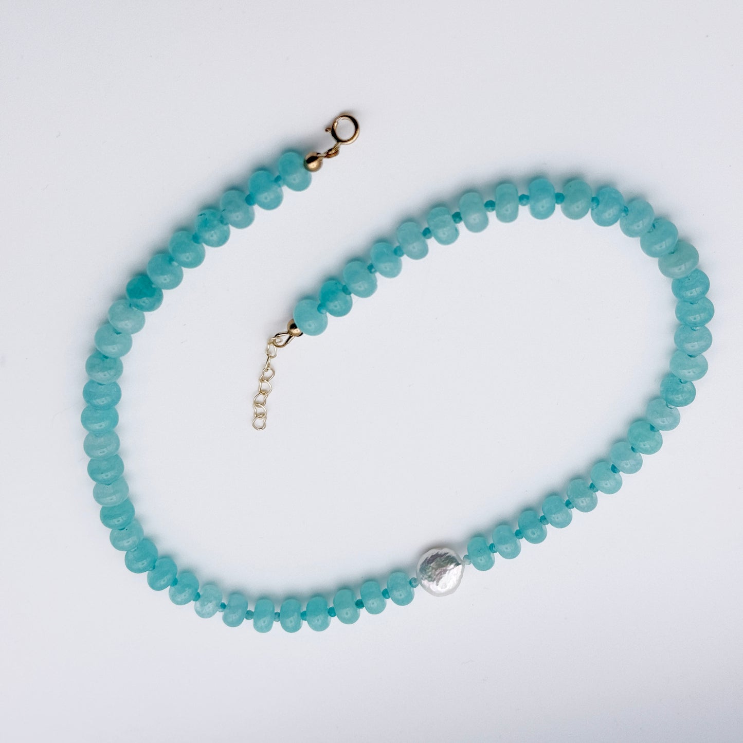 Candy Jade, Amazonite, and Pearl beaded Necklace