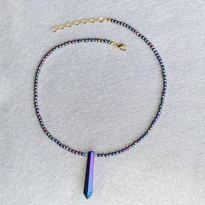 Rainbow Hematite and Blue Topaz Necklace