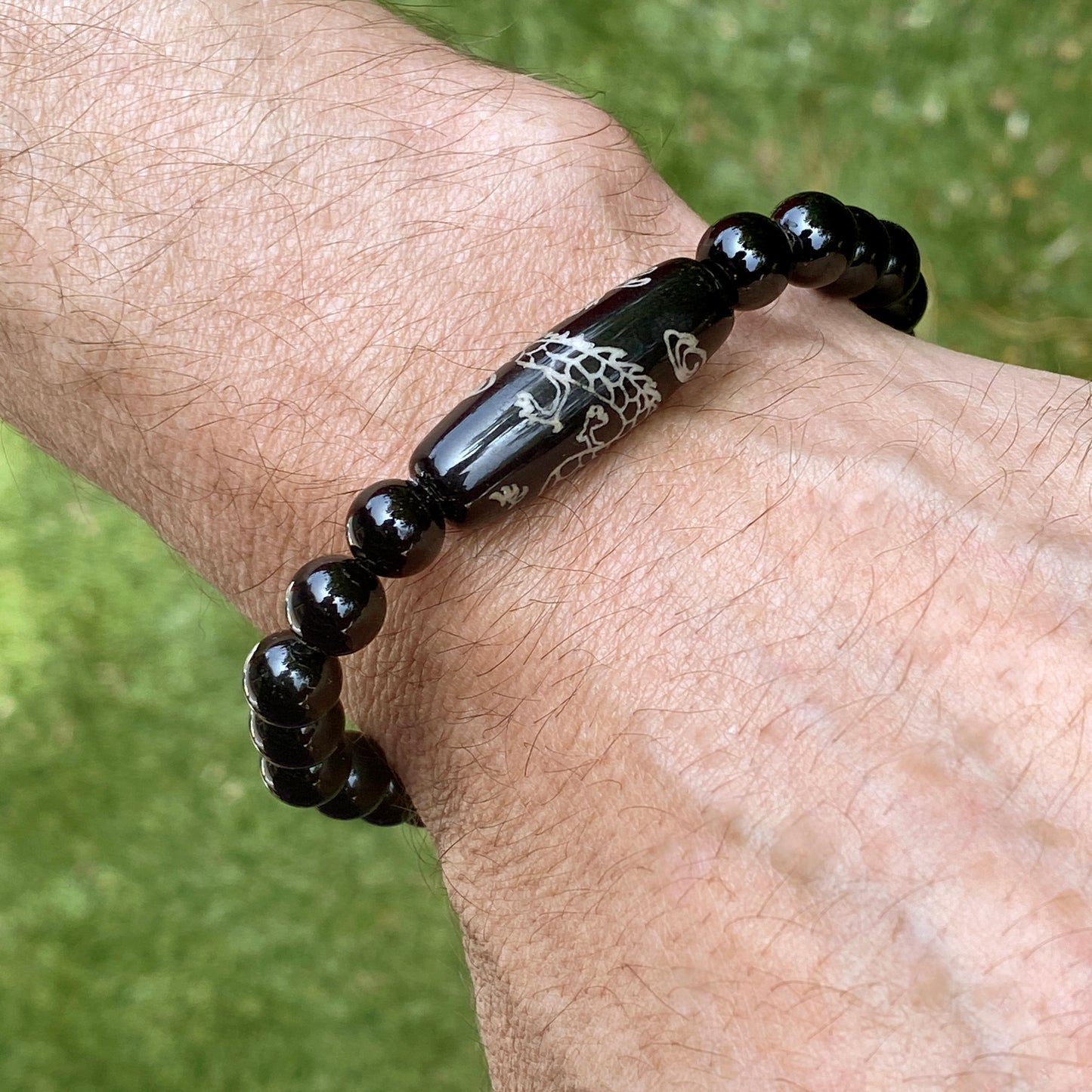 Tibetan Agate Dragon and onyx Beaded