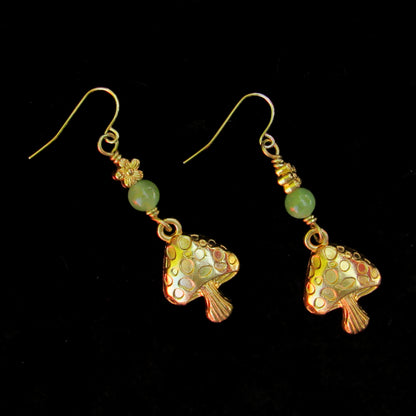 Peridot gemstone and Mushroom Earrings