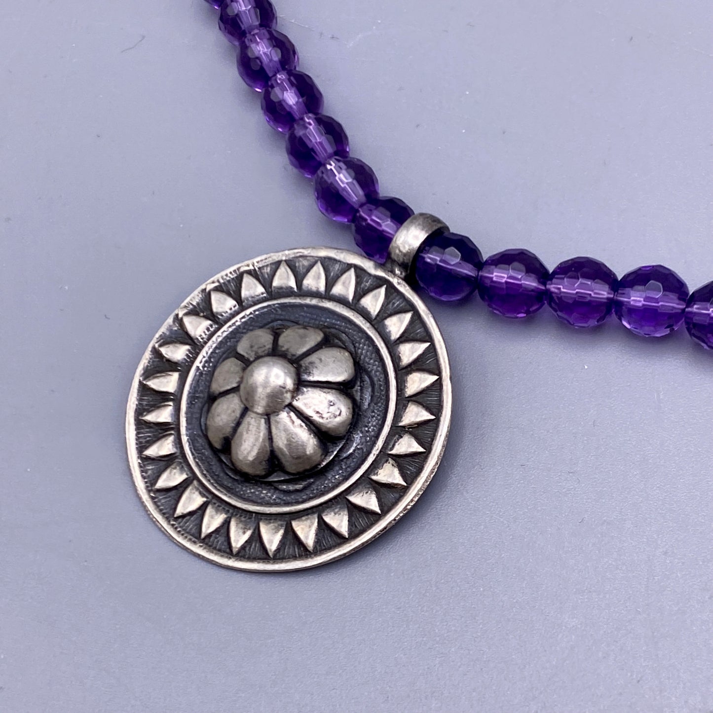 Amethyst and Flower Beaded Necklace