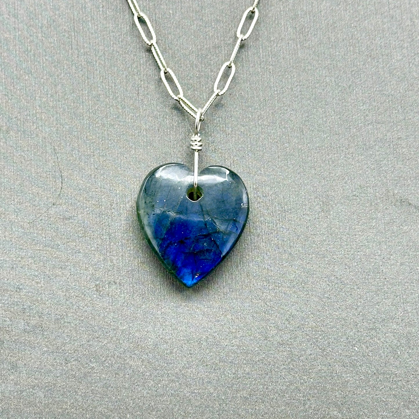 Labradorite Heart gemstone Pendant on labradorite and Silver Chain
