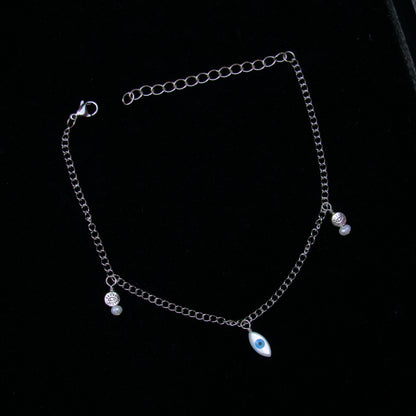 Evil Eye pearl and steel chain Anklet