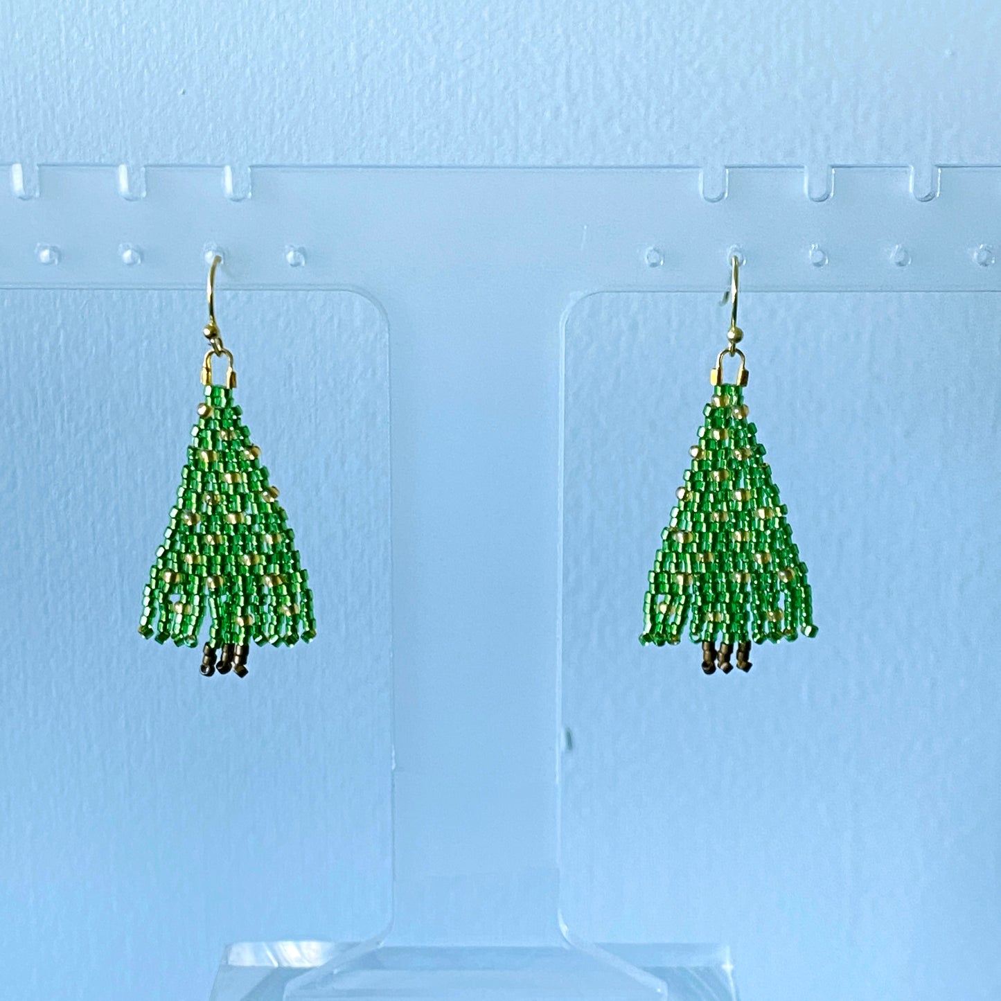 Christmas Tree Seed Bead Fringe Earrings