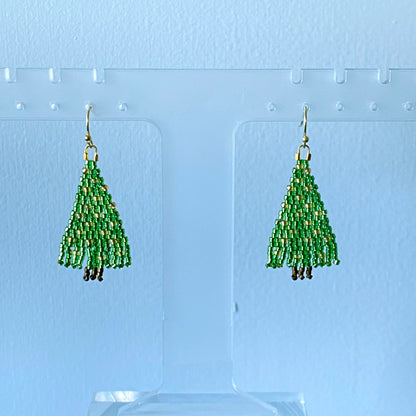 Christmas Tree Seed Bead Fringe Earrings
