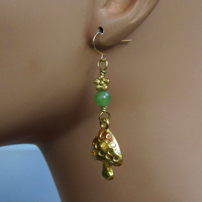 Peridot gemstone and Mushroom Earrings