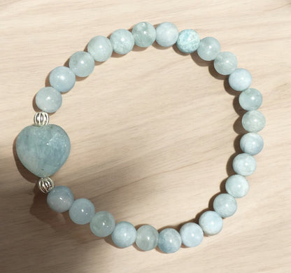 Aquamarine Heart Bracelet with Sterling Silver