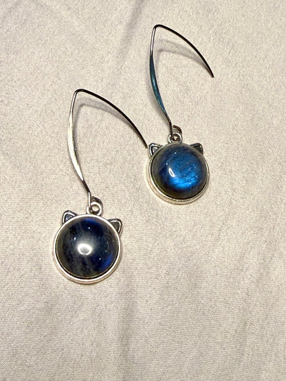 Labradorite Kitty Cat Face Earrings