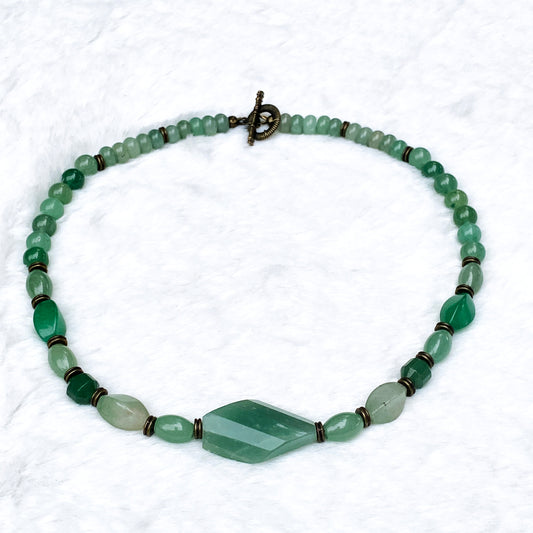 Green Aventurine  gemstone with brass togel Necklace