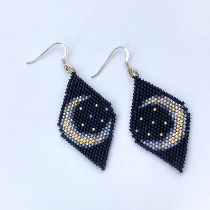 Crescent moon seed bead earrings
