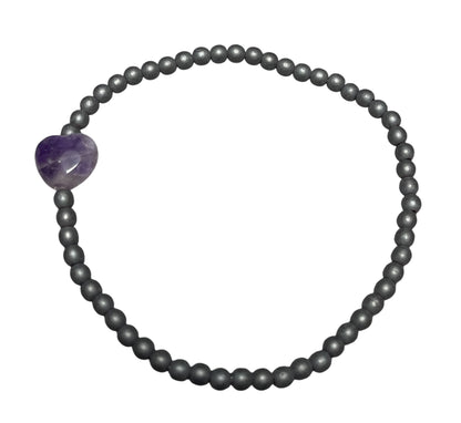 Dainty Amethyst Heart and Hematite Bracelet