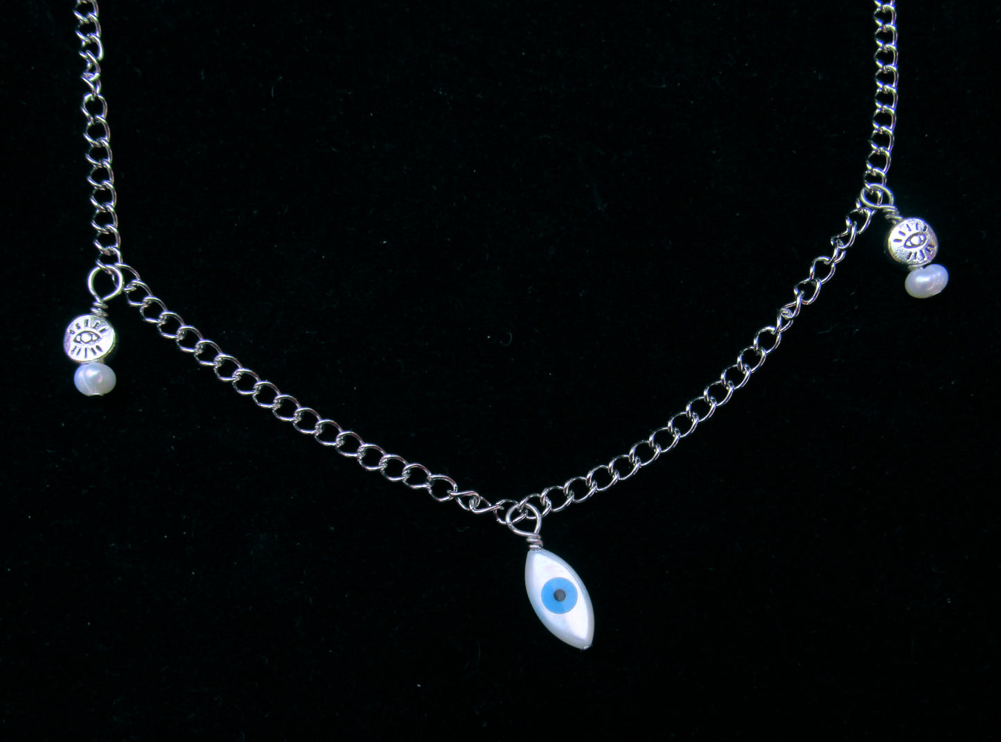 Evil Eye pearl and steel chain Anklet