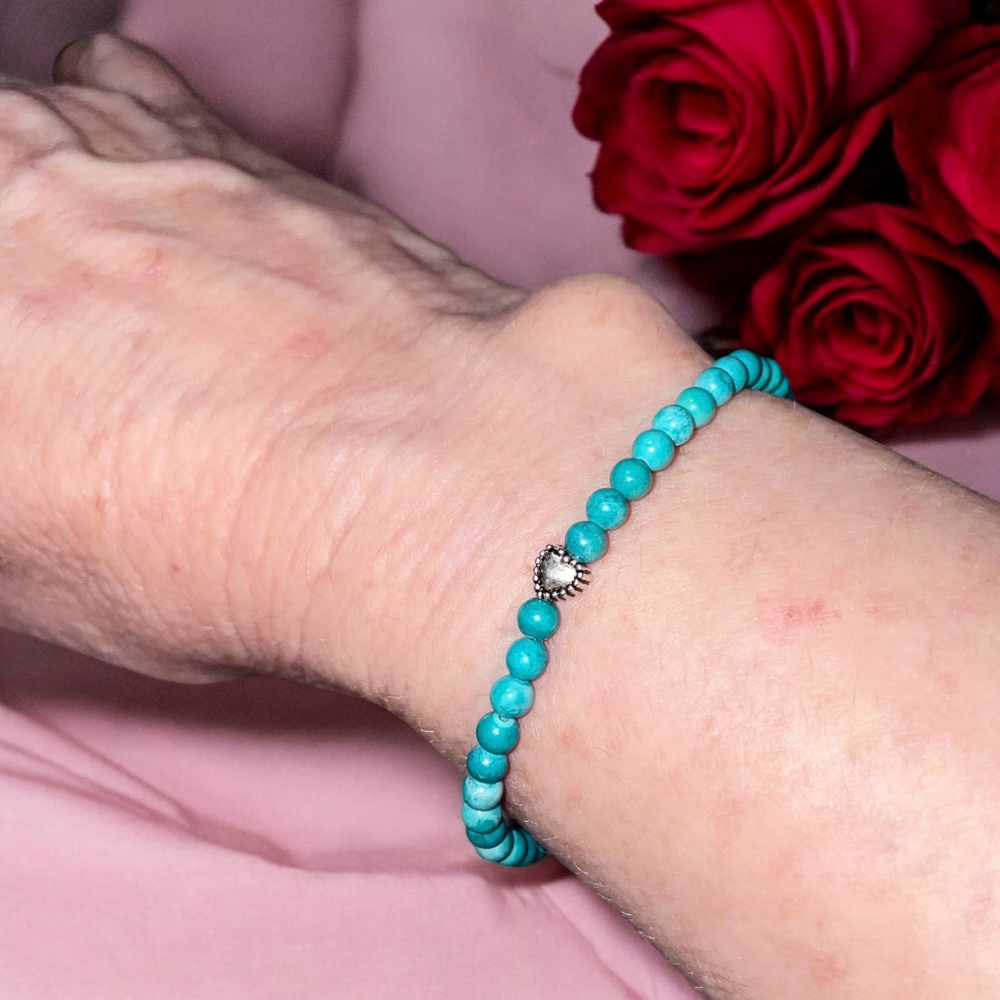 Turquoise and Sterling Silver Heart Bracelet