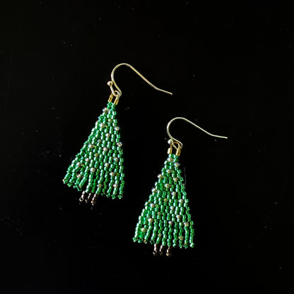 Christmas Tree Seed Bead Fringe Earrings