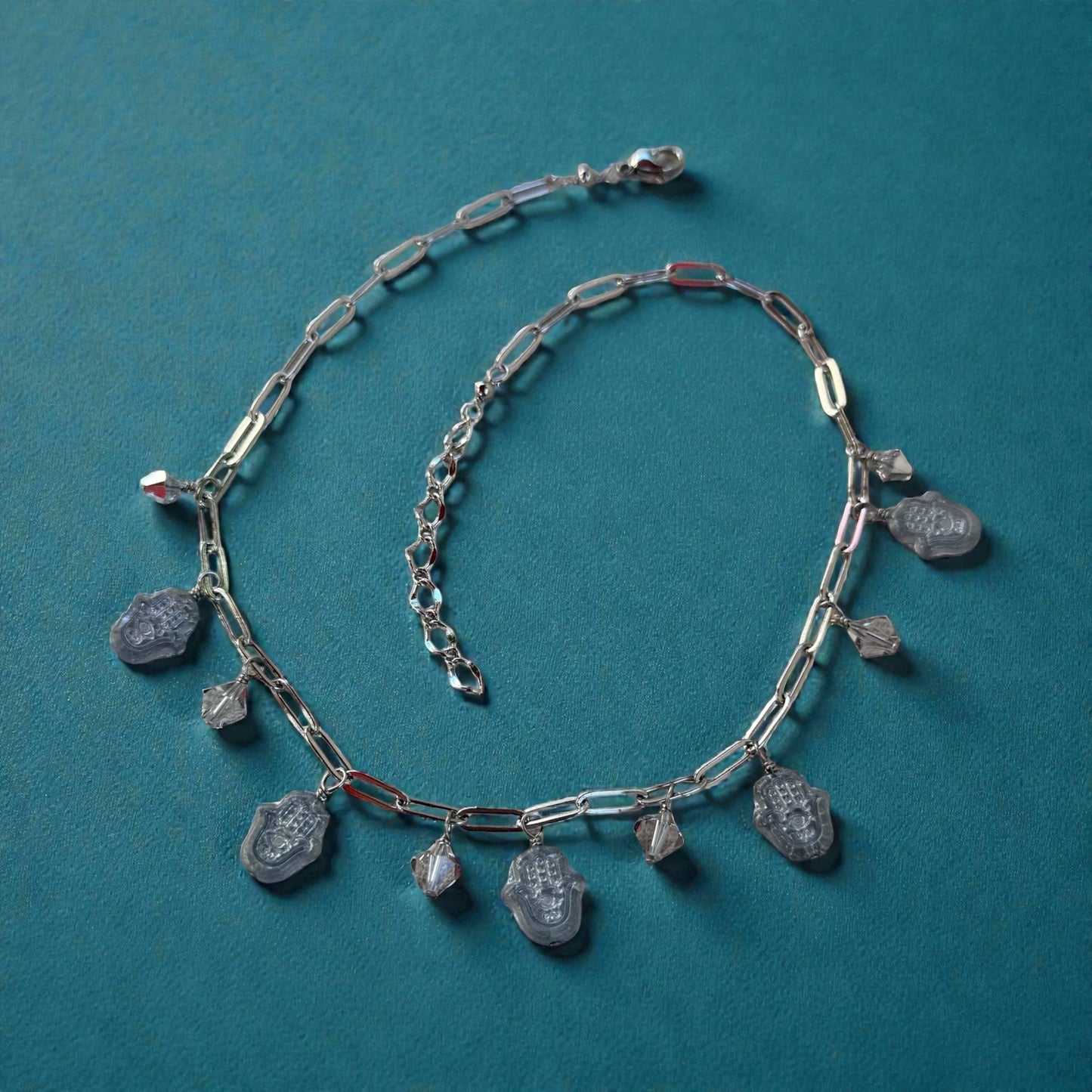 glass Hamsa chain Necklace