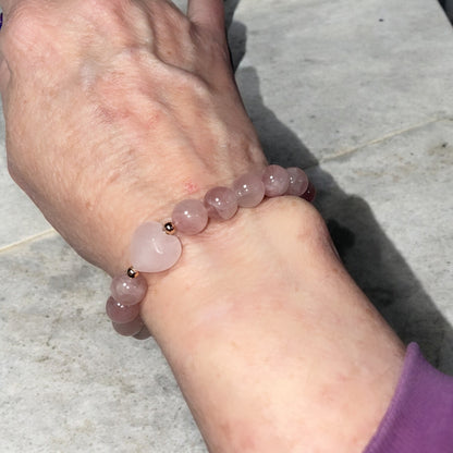 Rose Quartz Heart and Rose Gold Bracelet