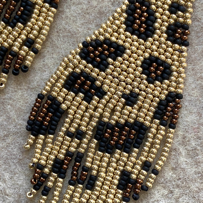 Leopard Print Seed Glass Bead fringe Earrings