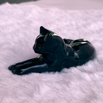 Black Obsidian Resting Kitty Cat