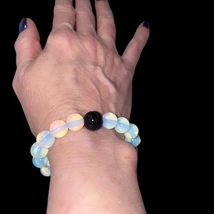 Opalite and Onyx Flower Beaded Bracelet