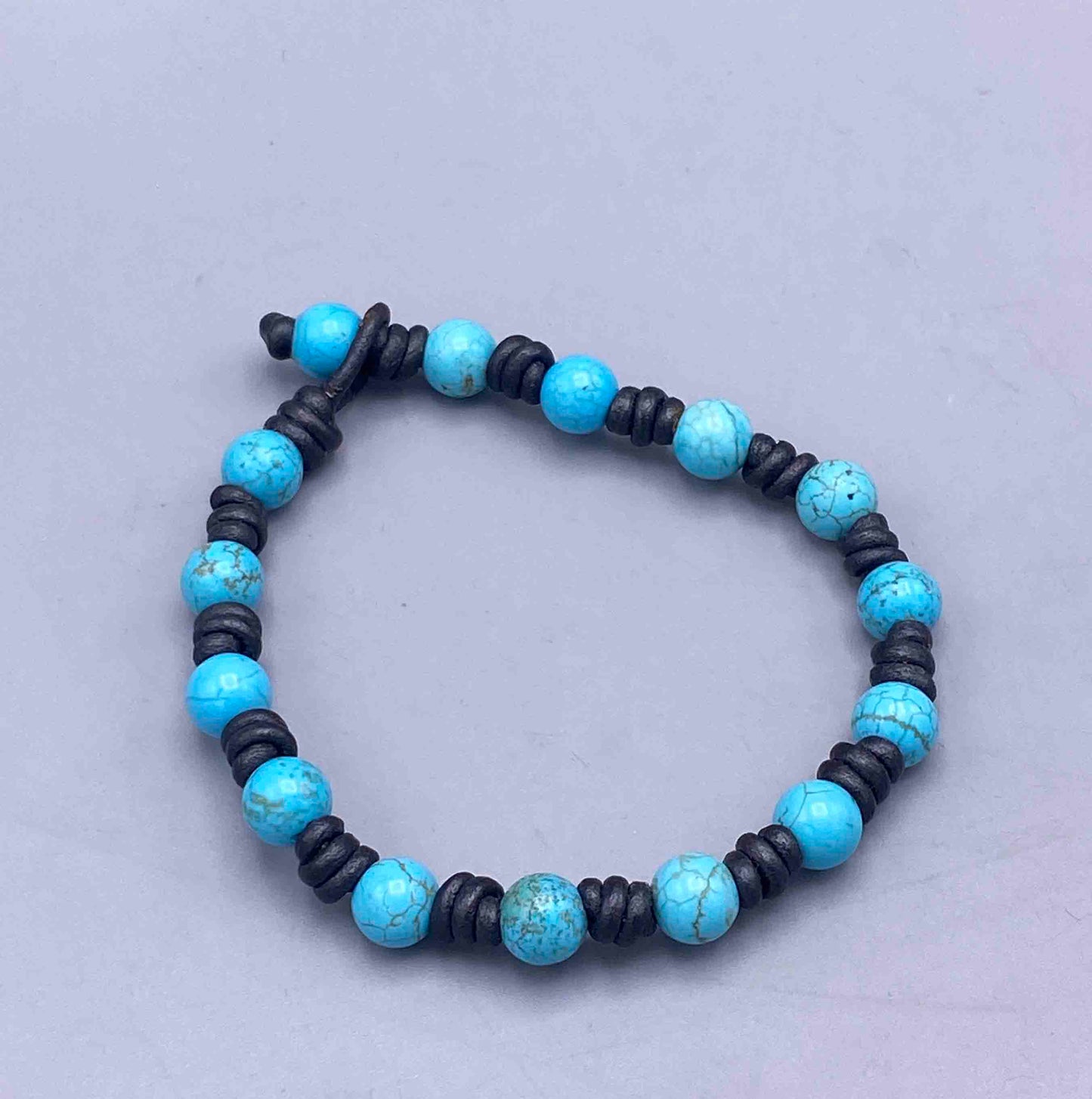 Turquoise Howlite on leather knotted bracelet