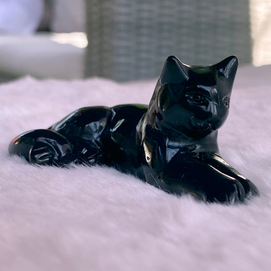 Black Obsidian Resting Kitty Cat