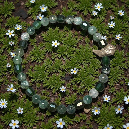 Moss Agate Gemstone and bird bracelet