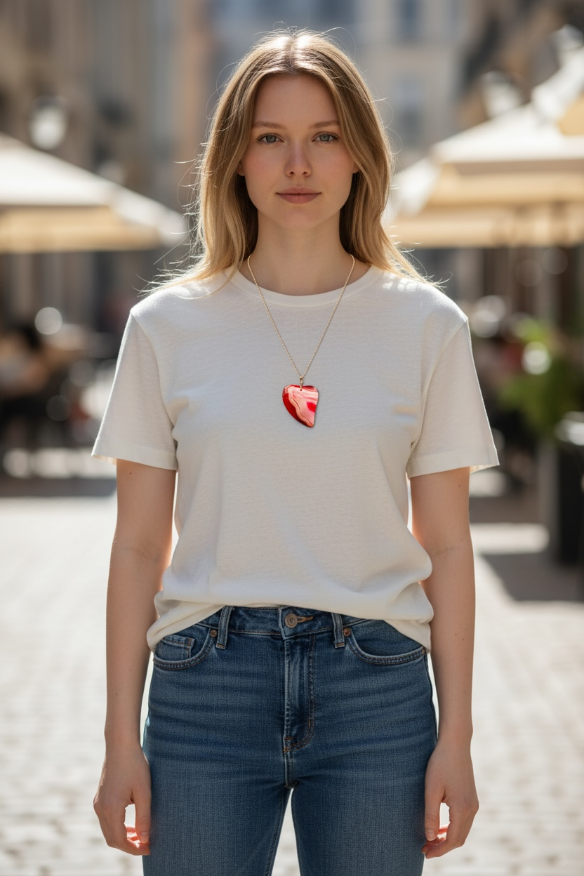 Red Banded Agate Heart Necklace