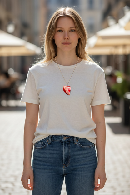 Red Banded Agate Heart Necklace