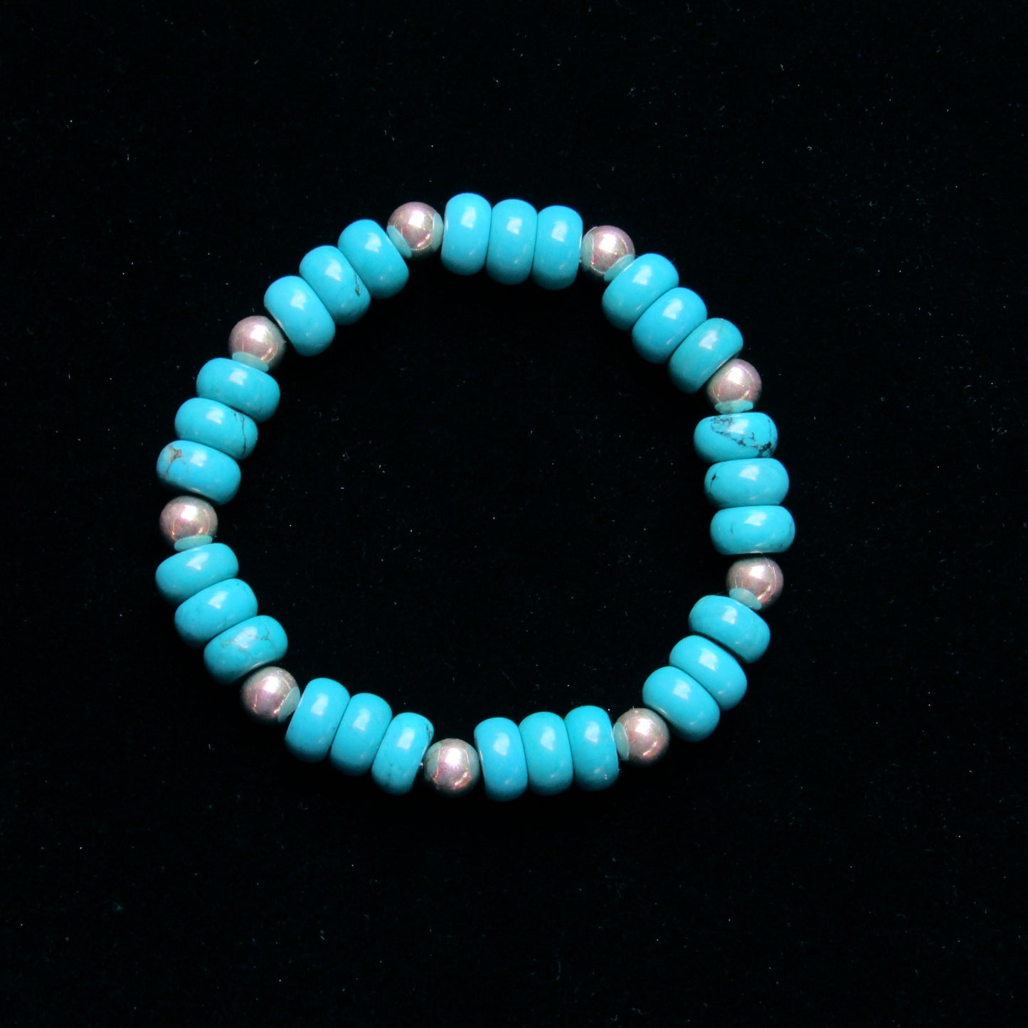 Genuine Turquoise and Sterling Silver Beaded Stretch Bracelet