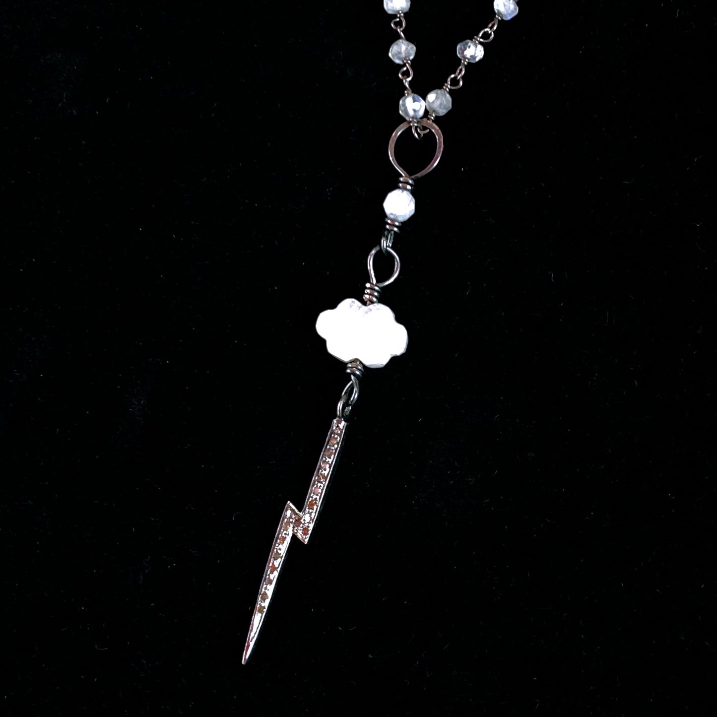 White Topaz Bolt and Moonstone gemstone Cloud Necklace