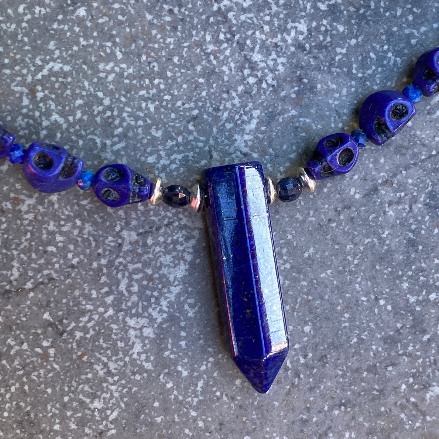 Lapis Lazuli and blue Sapphire Skull Necklace