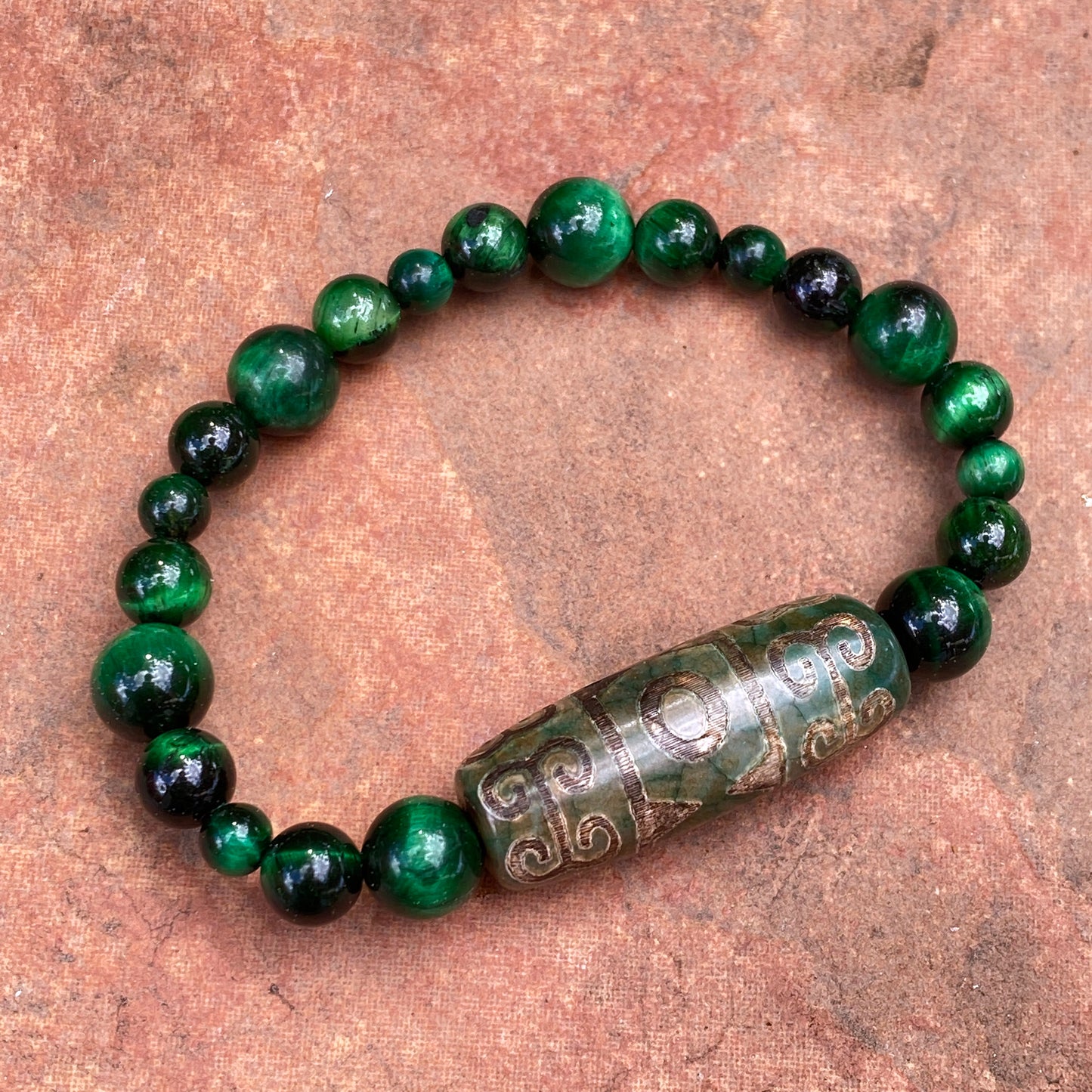 Tibetan Agate and Green Tiger’s Eye Bracelet