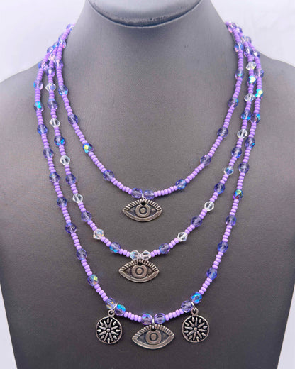 Three strand Glass Beaded Necklace with Evil eye