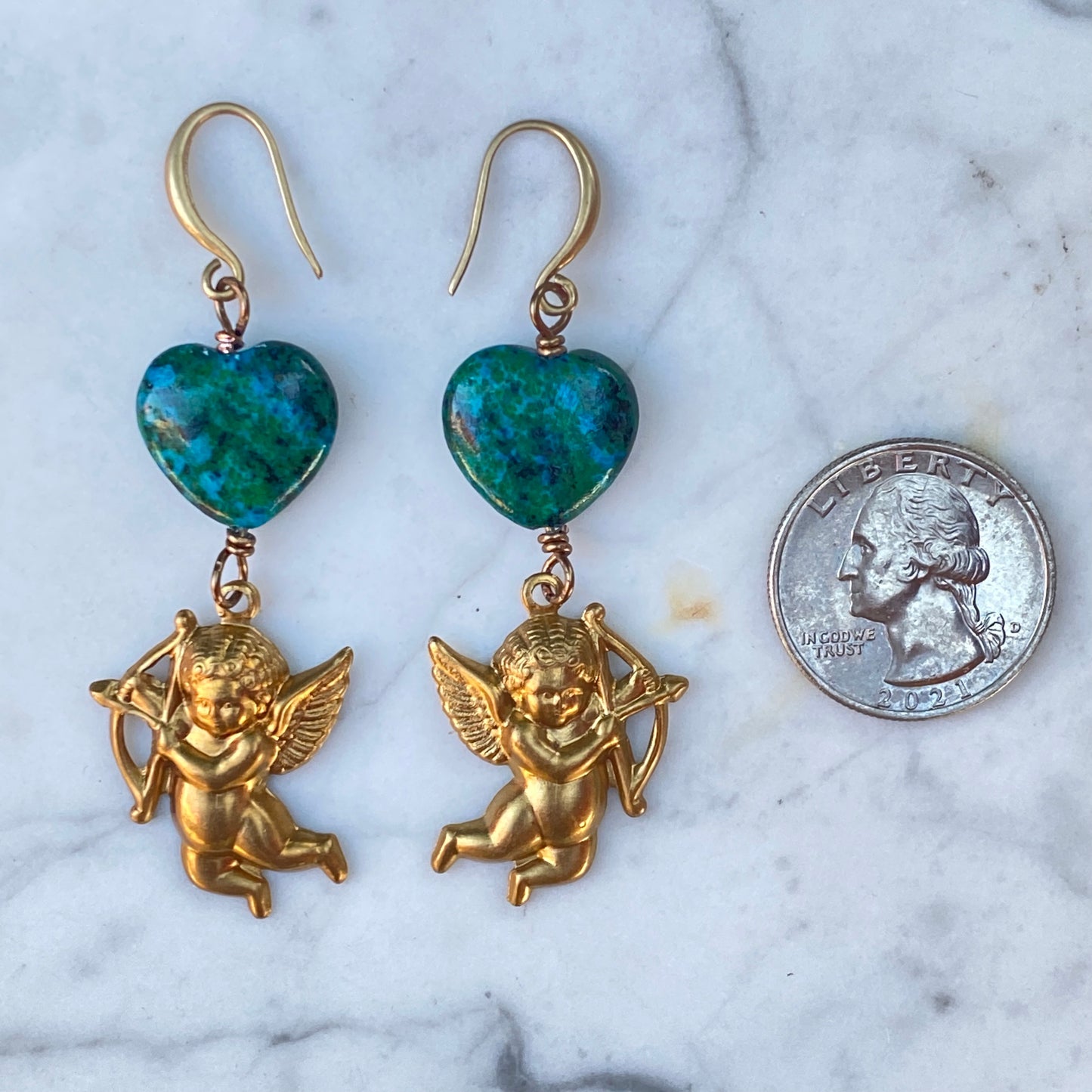 Cupid with Azurite Hearts Earrings